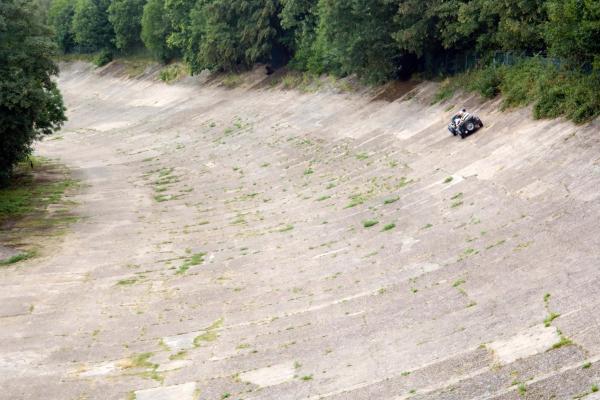 Classic car on Brooklands banked racetrack