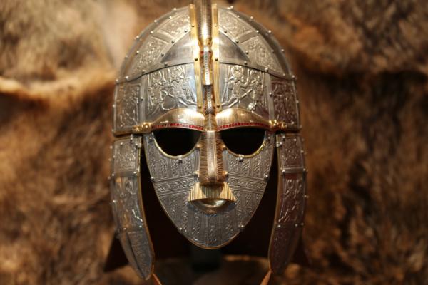 Sutton Hoo, ancient Anglo-Saxon helmet and mask