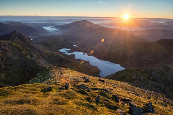 Sunrise over Snowdonia viewed from the tops