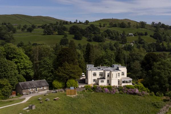 Aerial view of YHA Windermere and surrounding hills