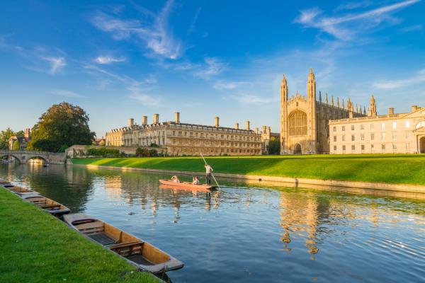 View of people punting on a river in Cambridge