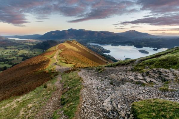 Walking and Rambling on Skiddaw, view along the ridge path