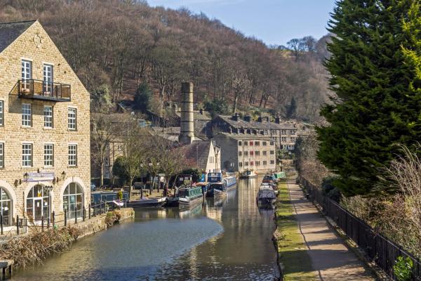 Mill buildings on edge of Rochdale Canal, Hebden Bridge