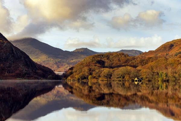 View of Llyn Dinas lake in the direction of Beddgelert village