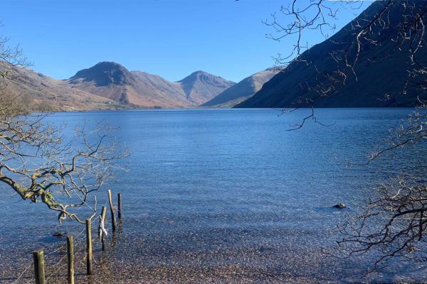 View of lake with blue skies