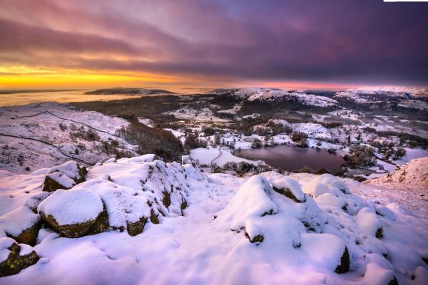 Lake District fells covered in snow