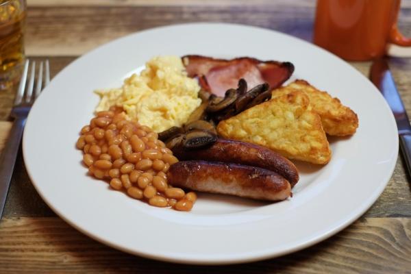 Cooked full English breakfast