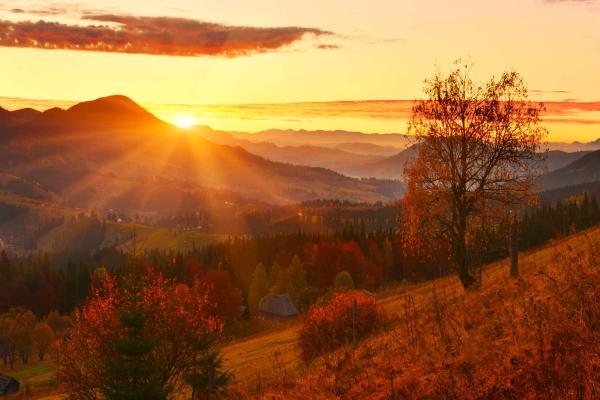 Beautiful sunrise over the Yorkshire Dales in autumn