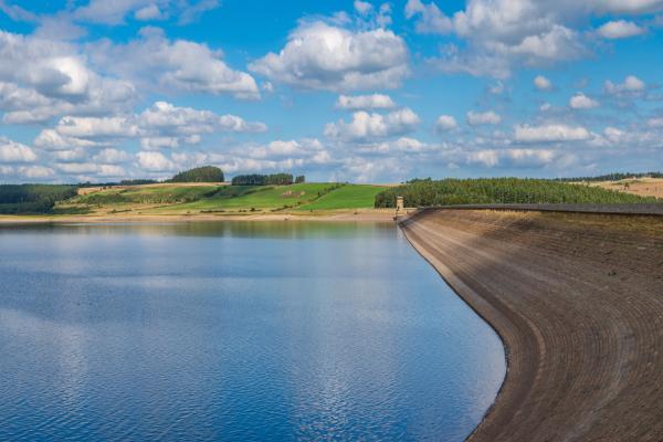 View of Derwent Reservoir in Durham on a sunny day