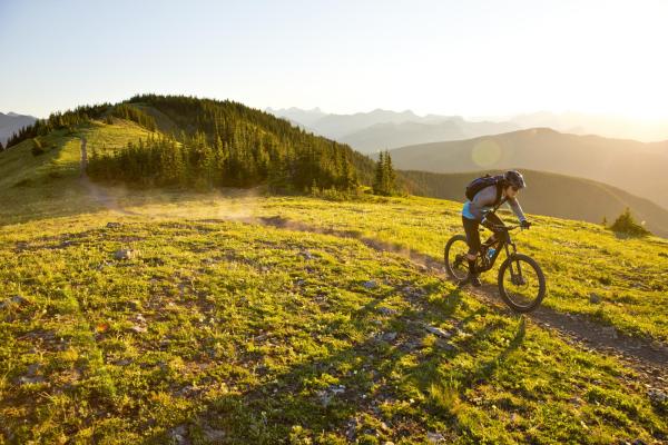 Mountain Biker on a track on the tops