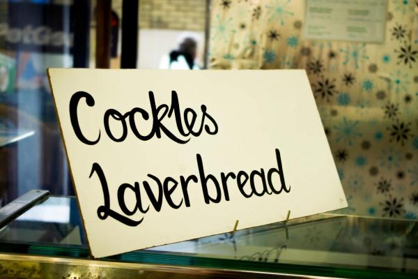 Welsh laverbread and cockles sign