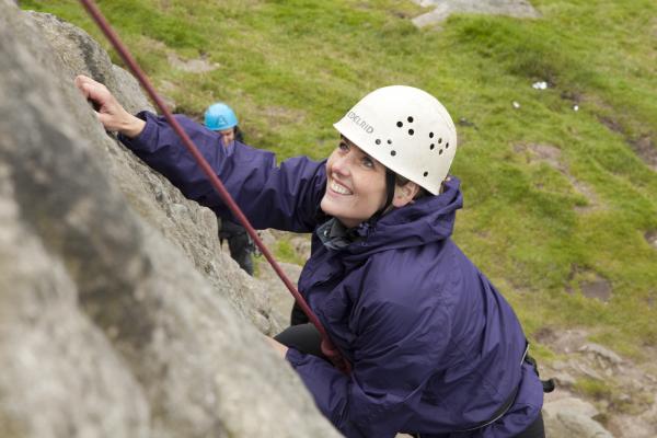 Young person climbing at YHA Edale