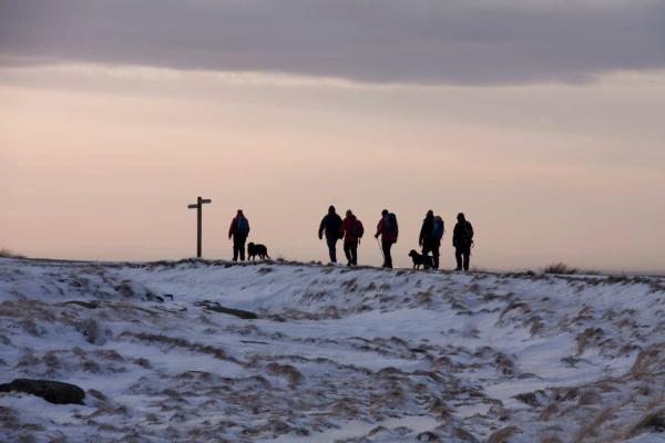 Walking on the Pennine Way on a cold winters day in West Yorkshire