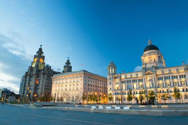 View of the Liver Building from the River Mersey in Liverpool