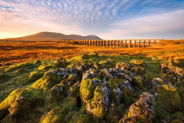 Golden morning light at Ribblehead Viaduct in The Yorkshire Dales National Park