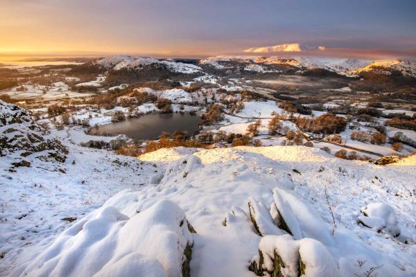 View from Loughrigg fell on a winter's morning in the Lake District