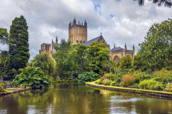 View of Somerset Wells Cathedral from The Bishop's Palace & Gardens