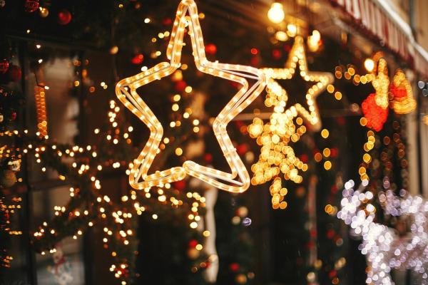 Star made from lights at a Christmas market