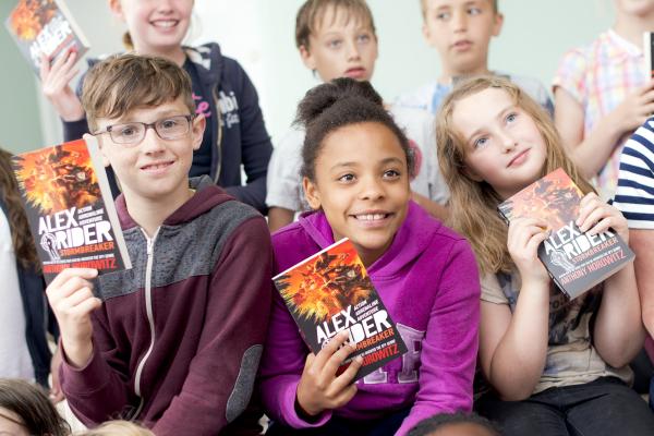 Group of children on the Alex Rider Classified Mission package