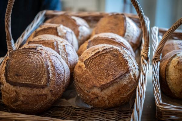 Closeup of basket of bread