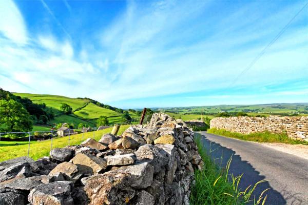 Countryside view with fields and stone walls