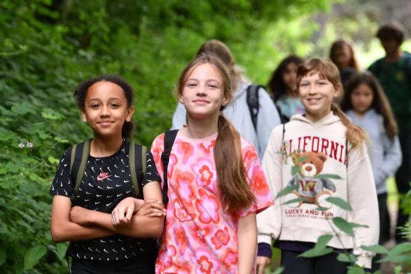 Group of school children walking near YHA Wye Valley