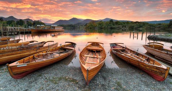 Boats on Derwentwater at Keswick at dusk