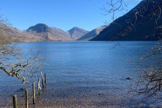 View of lake with blue skies