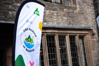 YHA Festival of Walking banner outside YHA Hartington Hall