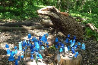 Badger made from willow on a woodland trail