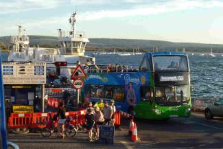 Bus and ferry near the sea