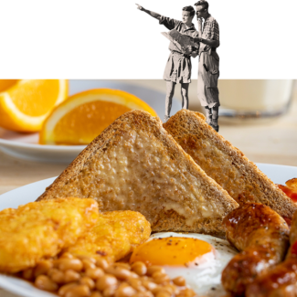 Vintage image of walkers stood on top of a piece of toast