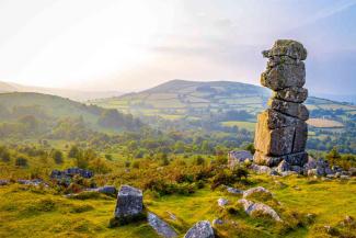 A view of Bowerman's nose in Dartmoor National Park, a vast moorland in the county of Devon, in southwest England, UK