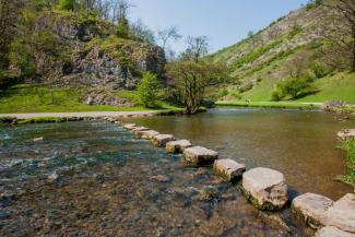 Dovedale stepping stones on a summer day