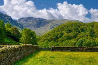 Gate leading out of a field overlooking a hill valley