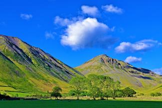 Golden hour view of Great Gable, from Wasdale Head, Lake Ditsrict, Cumbria 