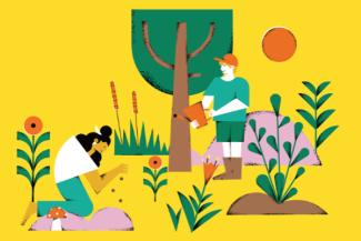 Illustration of people gardening