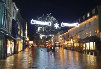 View of Keswick with Christmas lights