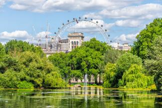 London Eye cityscape view building with St James Park