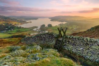 View over the Peak District on a winters day