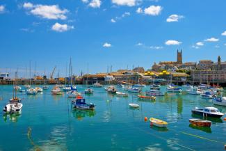 Penzance harbour with boats on the water, Cornwall