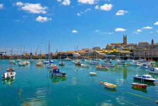 Colourful fishing boats in a harbour