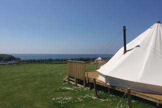 Premium bell tent exterior at YHA Treyarnon Bay