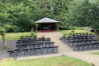 Seating set up for an outdoor ceremony at YHA Okehampton Bracken Tor