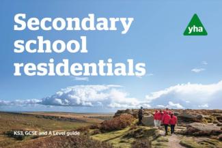 Brochure cover showing a group of school children and the words 'Secondary school residentials'