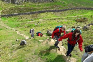 Group of children climbing a hill