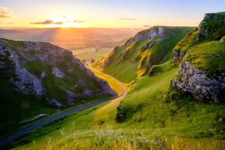 View of Winnats Pass at sunrise