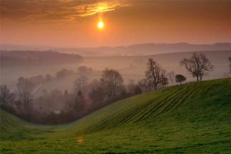 Sunrise over Hambledon and the South Downs National Park, Hampshire, UK