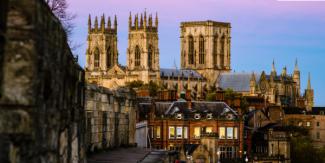 View of York minster at dusk on a winter night