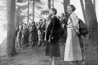 Black and white archive photo of a group of women